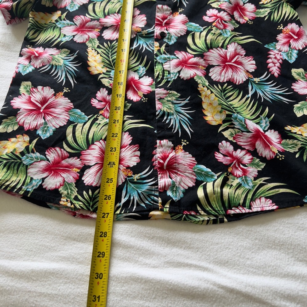 SSLR Mens Tropical Hibiscus Floral Button Down Shirt Black Pink Medium - Picture 7 of 7